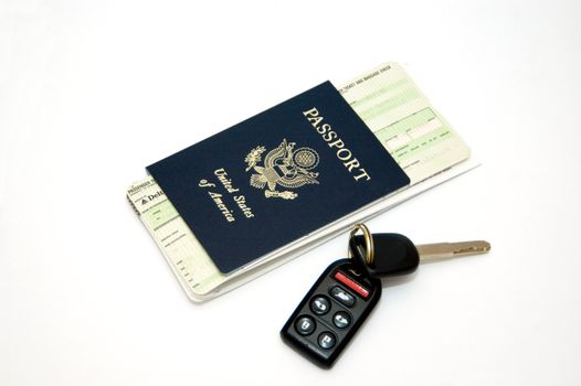 Tickets, Passport and keys isolated on white backround