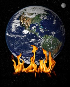 Flames over earch concept of global warming