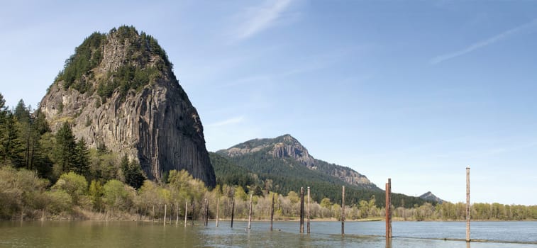 Beacon Rock along Columbia River Gorge Panorama