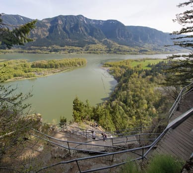 Hiking up Beacon Rock with Scenic View of Columbia River Gorge