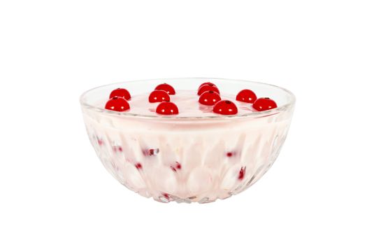 Fruit yoghurt with currants isolated on white