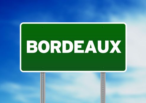 Green Bordeaux, France highway sign on Cloud Background. 