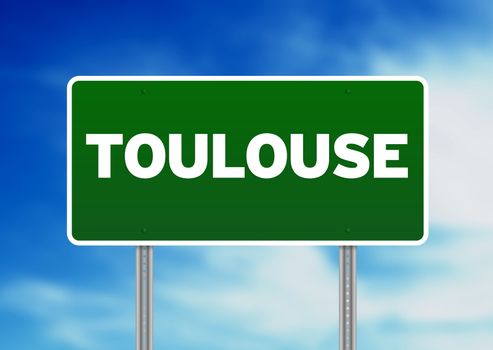 Green Toulouse, France highway sign on Cloud Background. 