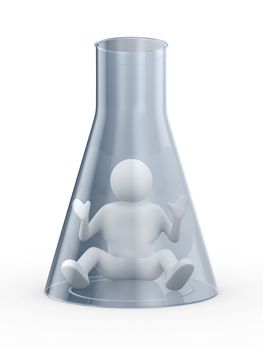 man in test tube on white background. Isolated 3D image