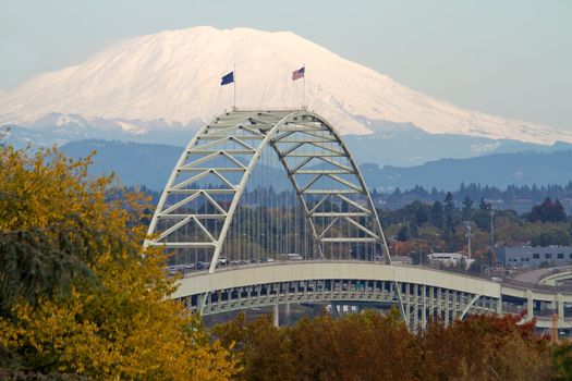 Fremont Bridge and Mount Saint Helens from Oregon