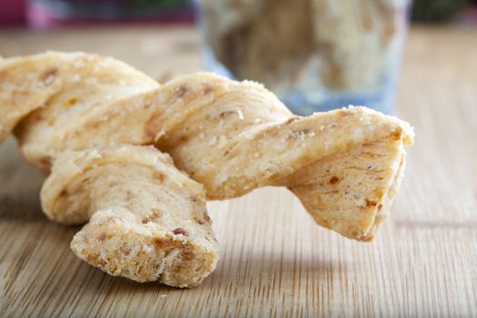 Closeup of Dutch cheese sticks or kaastengels