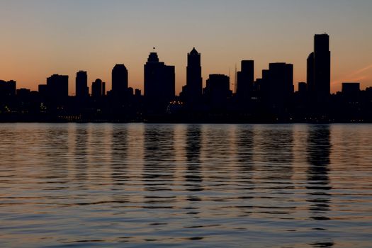 Seattle Washington Downtown Skyline Silhouette along Puget Sound