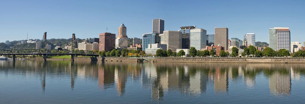 Portland Oregon Downtown Waterfront Skyline Reflection Panorama