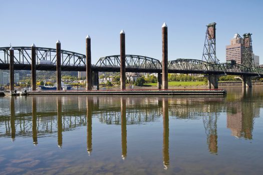 Marina by Willamette River In Portland Oregon Waterfront