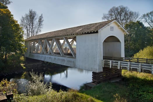 Historic Gilkey Covered Bridge Over Creek in Oregon