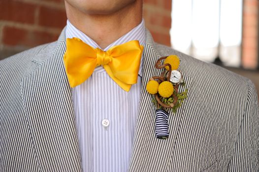 Image of a Seersucker Suit with yellow bowtie