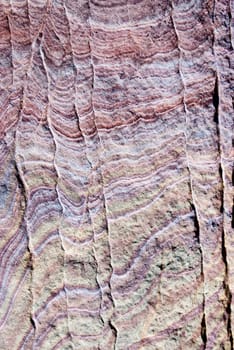 Sandstone rock wall of swirls and spines in earthtone colors