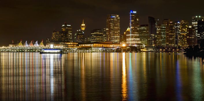 Vancouver BC Canada Downtown Skyline from Stanley Park at Night