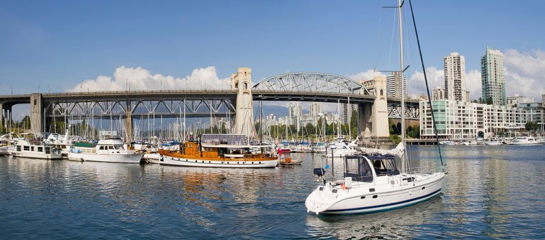 Marina under the Burrard Street Bridge Vancouver BC Canada Panorama