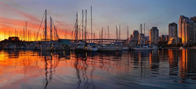 Sunset View from Charleson Park of Vancouver BC Waterfront Skyline