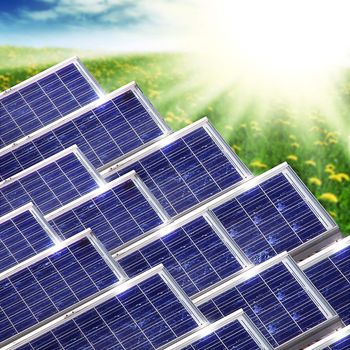 New blue solar panels in the nature