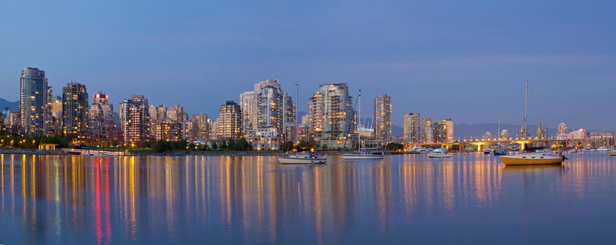 Blue Hour at False Creek in Vancouver BC Canada Panorama