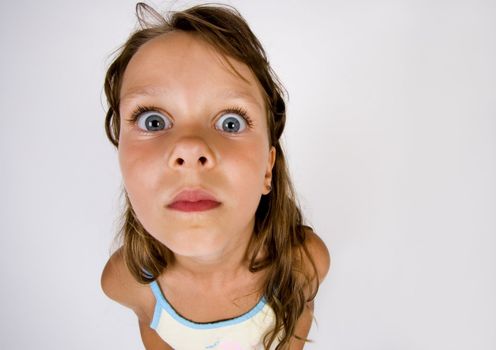 A little girl on white background