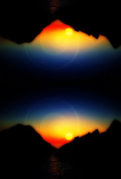 A view of a landscape and sky of an alien world.