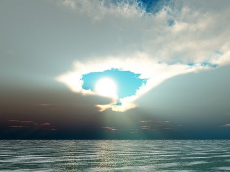 A view of the atmospheric condition of Godrays over the ocean.