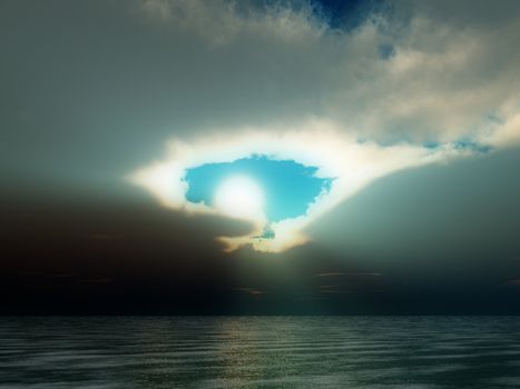 A view of the atmospheric condition of Godrays over the ocean.