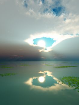 A view of the atmospheric condition of Godrays over the ocean.
