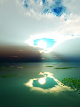A view of the atmospheric condition of Godrays over the ocean.