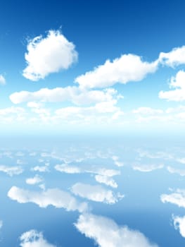 A view of the sky reflected in a surface.
