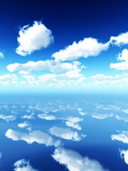 A view of the sky reflected in a surface.
