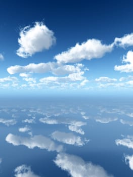 A view of the sky reflected in a surface.
