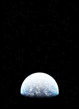 A planet in the dark vastness of space.
