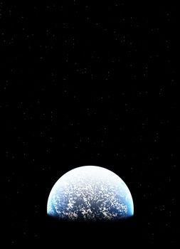 A planet in the dark vastness of space.
