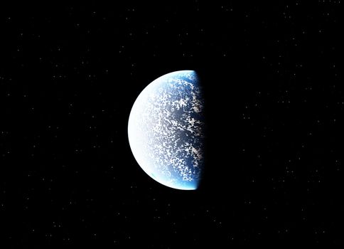 A planet in the dark vastness of space.
