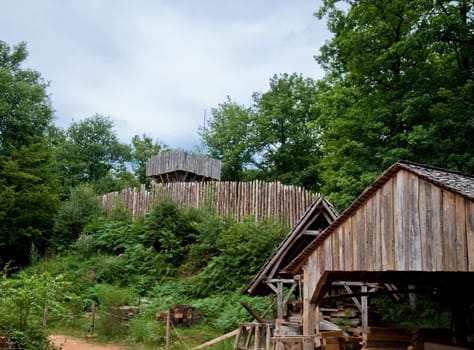 Guedelon castle watch tower, wall and building