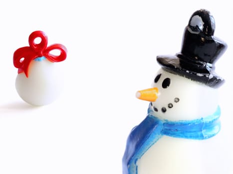 scene with plastic snowman and with  gift