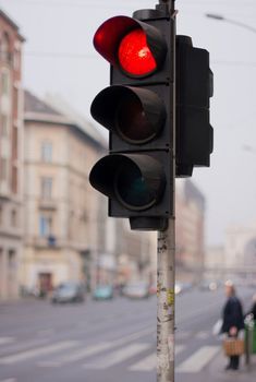 Red traffic light in the street