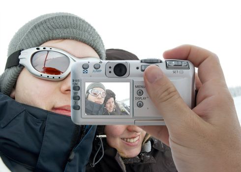 Taking pictures of winter vacation with digital camera