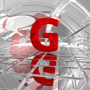 red uppercase letter g in futuristic space - 3d illustration