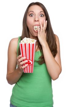 Pretty teen girl eating popcorn