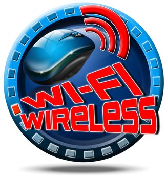 Icon round with red written wi-fi wireless, and mouse