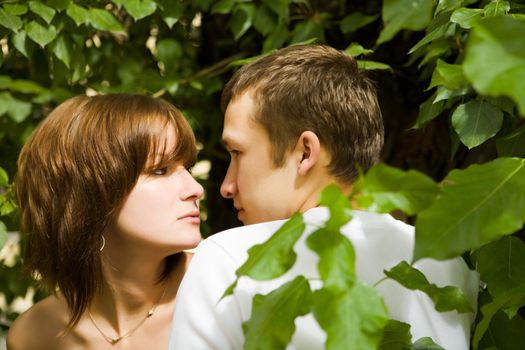 Happy young couple spending time together outdoors