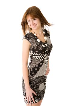 Portrait of Young woman in dress isolated on white