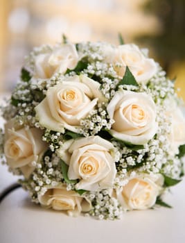 Bride's bouquet made of tea roses macro shot