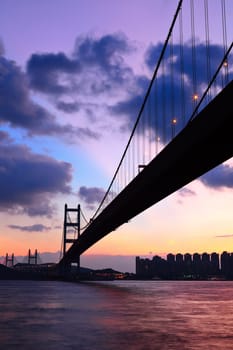 traffic highway bridge at night in hong kong