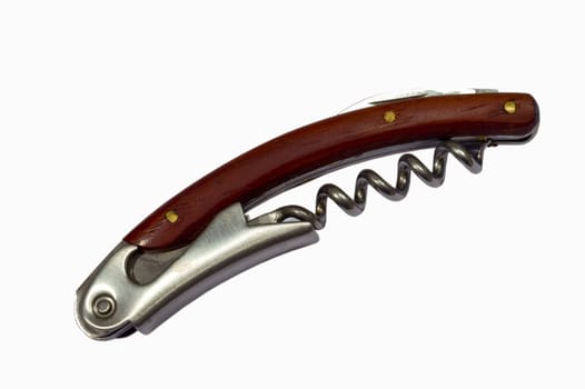 Wine corkscrew taken close up and isolated on the white