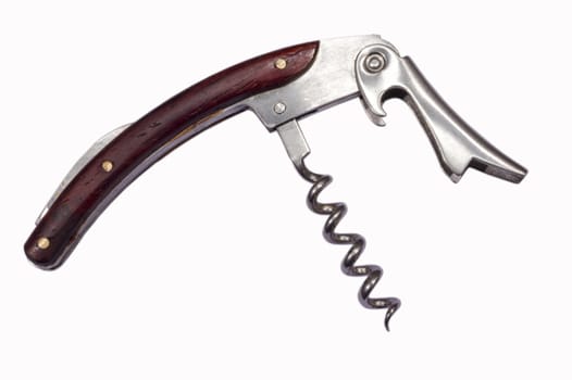 Wine corkscrew taken close up and isolated on the white