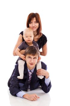 Happy Family posing together isolated on white