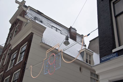 christmas street lighting in famous Herengracht street, Amsterdam, the Netherlands
