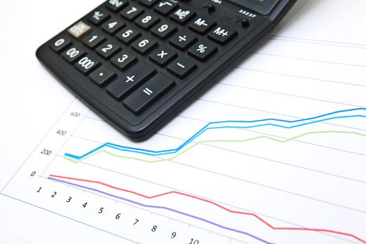 business table with chart and calculator