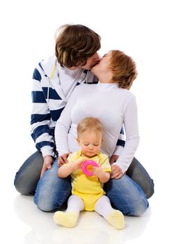 Happy Young Family with six month baby together isolated